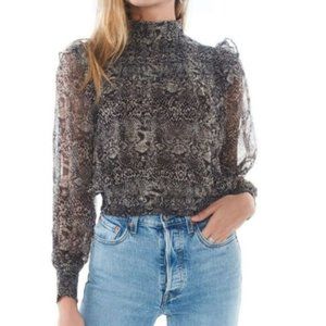 Free People Mock Neck Puff Sleeve Semi Sheer Long Sleeve Blouse Size Medium